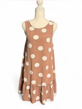 LOFT Tan Polka Dot Sleeveless Ruffle-Hem Mini Dress